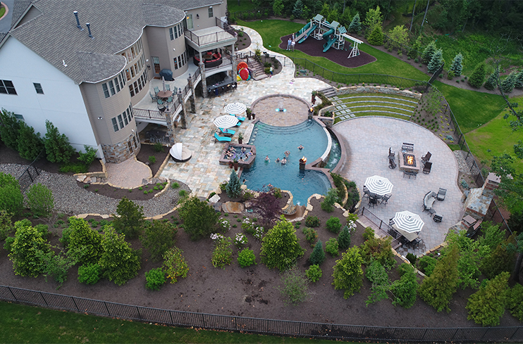 Hardscape backyard designed and built by Diebolt Landscape